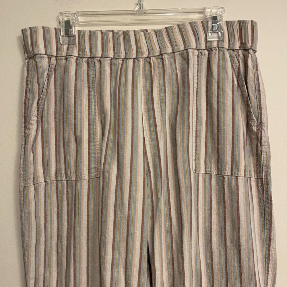 Toad & Co Pants Taj Hemp Stripe Wide Leg Pull On Large Casual Flowy Summer - Picture 4 of 7